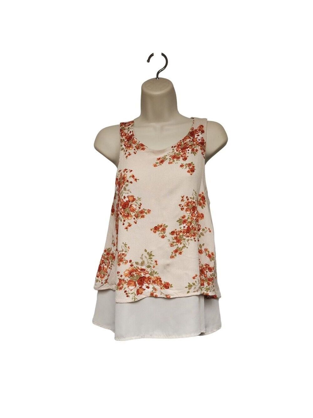 Mami Multicolor Color Beige Overlayer Sleeveless Tank Top Size Small